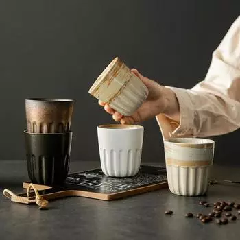 Ресторанная кофейная чашка Kiln Японские керамические кружки Кофейные чашки Большая чашка для воды Японская простая градиентная кружка Посуда для напитков Кухня 200ml