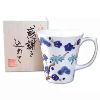 Retirement Gift Mug Coffee Cup Arita Ware Thank You Gift in a Wooden Box Microwave Safe Kissho Shochikubai Blue