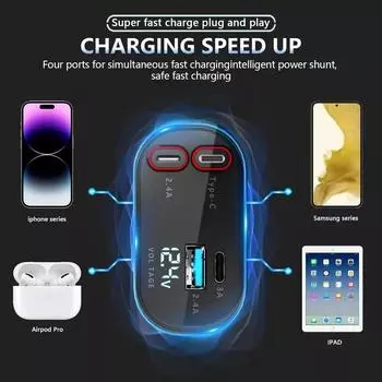 Retractable Car Charger Retractable Cable and 2 USB Ports Car Charger Adapter Compatible 4 in 1 Fast Charging Car Charger 120W чёрный