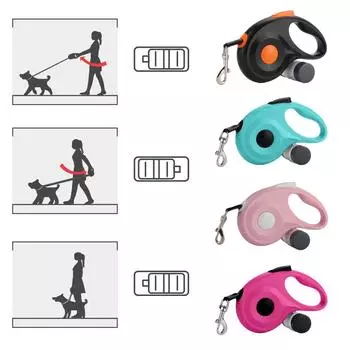 Retractable Dog Leash with Detachable Poop Bag Dispenser Extendable LeashPet Leads Traction Rope 13ft. чёрный