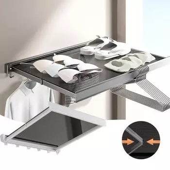 Retractable Drying Net Balcony Invisible Clothes Drying Rack Punch-free Aluminum Alloy Wall Mount Laundry Clothing Hanger светло-серый