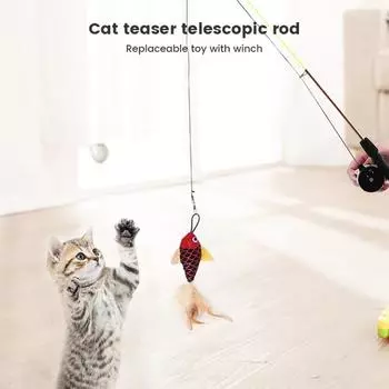 Retractable Fishing Rod Cat Teaser Pet Entertainment Boredom Relief Toys Cat Interactive Supplies