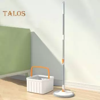 Набор швабр с выдвижной ручкой и ведром для уборки пола с квадратной головкой, вращающейся на 360 градусов, для влажной и сухой уборки, из микрофибры Round