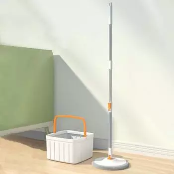 Набор швабр с выдвижной ручкой и ведром, вращающийся на 360 градусов, квадратная головка для влажной и сухой уборки, микрофибра Round