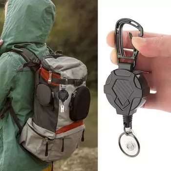 Выдвижной брелок с ударопрочным тросом, тактический идентификационный бейдж, катушка, сверхмощный карабин, брелок чёрный