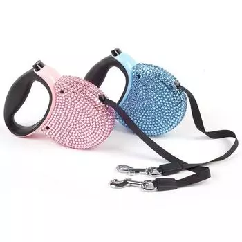 Retractable Pet Traction Rope Pet Leash With Rhinestone Bling Crystal Cat Puppy Dog Lead Durable Dog Leash Pet Traction Rope 3m синий