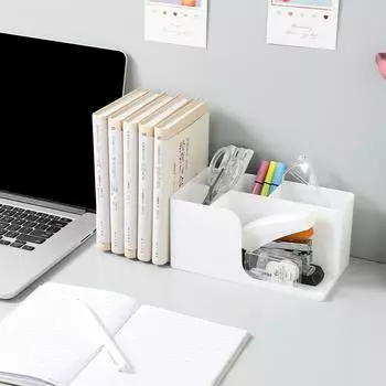 Выдвижной пластиковый настольный ящик для хранения канцелярских принадлежностей, держатель для ручек на студенческом столе в общежитии, офисная стойка для хранения вещей 21.5*12.2*10cm белый