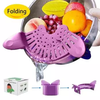 Retractable Silicone Drain Holders Simple Household Multifunction Folding Pot Side Drain Holder Noodles Vegetable Fruit Fil фиолетовый