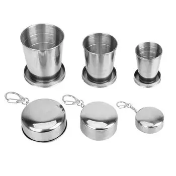 Retractable Telescopic Collapsible Cups Portable Water Drinking Cup With Keychain Stainless Steel Folding Cup For Outdoor Travel