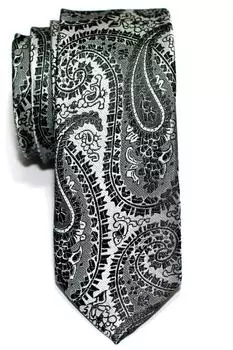 RETREEZ Paisley Art Pattern Microfiber Woven Fabric Narrow Tie Black Silver (RETREEZ) - &