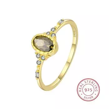 Ретро 18-каратное золото с перидотом, овальное геометрическое кольцо для пары для женщин, стерлинговое серебро S925, подарок на день Святого Валентина, ювелирное изделие, простое кольцо 6 жёлтый