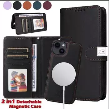 Ретро 2 в 1 съемный магнитный кошелек с отделениями для карт кожаный флип-чехол для iPhone 15 14Plus 13 12 11Pro Max для Samsung S23 S22 S21 S20Ultra Plus A14 A54 iPhone 6/6S фиолетовый