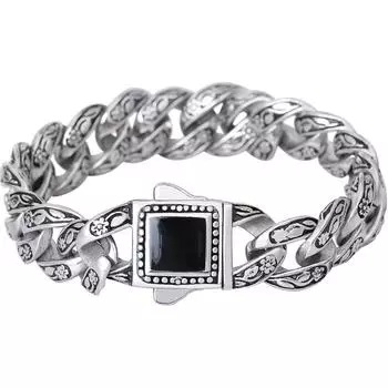 Ретро 8/9 дюймов браслет с розовой линией для мужчин, черный оникс со вставкой из нержавеющей стали, мужские браслеты с цепочкой, манненская повязка, ювелирные изделия 18CM серебряный