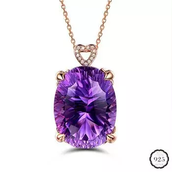 Ретро 925 Серебряное ювелирное ожерелье с аметистом цирконом драгоценный камень кулон аксессуары для женщин свадьба помолвка вечеринка