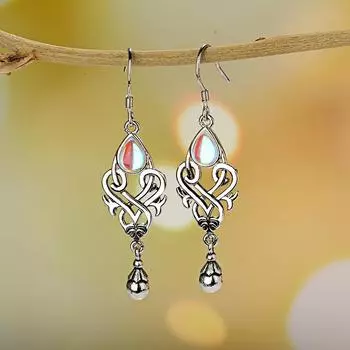 Retro 925 Sterling Silver Anting Menjuntai untuk Wanita Pesona dengan Oval Pelangi Mistik Topas Pernikahan Pertunangan Hadiah Grosir Antik Perak