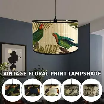 Ретро абажур с цветочным принтом в японском стиле, декор для домашнего проживания, бамбуковая люстра, абажур для настенной лампы, домашний декор