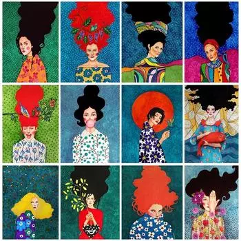 Ретро Абстрактная Девушка Волосы Цветок Женский Плакат Настенная Картина Картина на Холсте Мода Скандинавская Гостиная Украшение Комнаты Для Девочек 21x30 No Frame