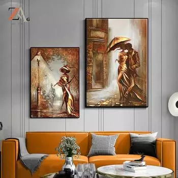 Ретро абстрактная романтическая пара с домашним декором, художественный подарок на холсте, постеры, украшения гостиной, настенная живопись, печать на холсте без рамки 21*30cm No Frame