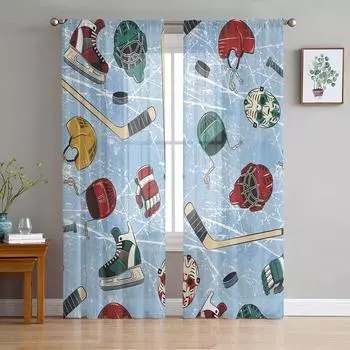 Ретро Абстрактные хоккейные кроссовки Шторы для гостиной Прозрачные тюль Шторы для окон Прозрачные для спальни Аксессуары Декор W135 x H114cm