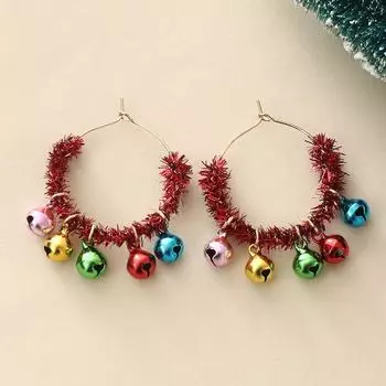 Retro Advent Wreath Ear Studs Bell Plush Xmas Pendant Vintage Mistletoe Christmas Earrings Gift золотой