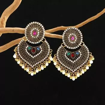 Ретро экзотические серьги, резные полые с бриллиантами, серьги-колокольчики, персонализированные серьги с бриллиантами для женщин бронзовый