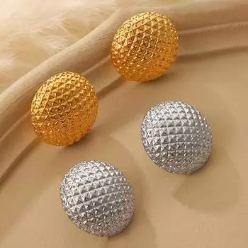 Ретро элегантные круглые клетчатые титановые стальные серьги женские металлические серьги-гвоздики преувеличенные простые универсальные серьги