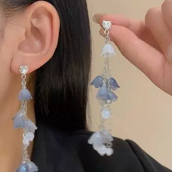 Ретро элегантные серые серьги-джокеры с кисточками из бисера женские длинные цветочные серьги