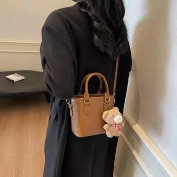 Ретро-элитная модная сумка-ведро для переноски вручную, женская простая сумка через плечо с косым ремнем no pendant коричневый