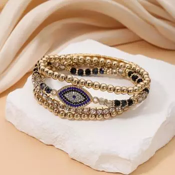 Retro American hip-hop bracelet personality devil s eye niche inlaid zircon design bracelet set combination