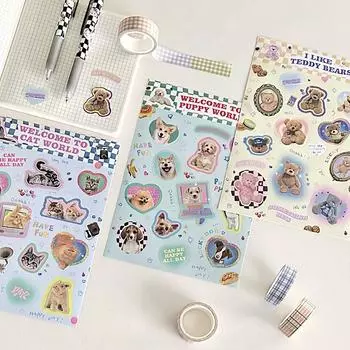 Ретро-американский стиль Животные Наклейка Милый Кот Медведь Дневник Скрапбукинг Украшения Сделай Сам Эстетические Наклейки Для Ноутбука Канцелярские Принадлежности