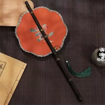 Retro Ancient Style Chinese Bamboo Waist Fan Rollable Rotatable Long Handle Fan Cooling Decorative Group Fan Performance Props