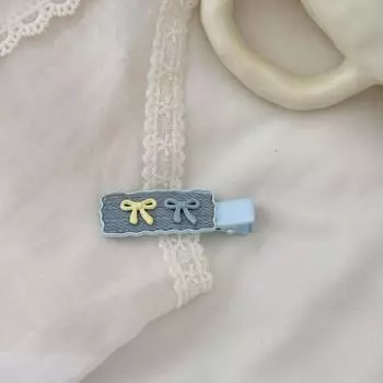 Retro and fresh denim blue hair clip girl s bow yellow side bang feel broken duckbill women girl hair accessoires bow sweets new