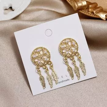 Retro and trendy high-end stud earrings women s niche design light luxury dream catcher fringed earrings simple earrings