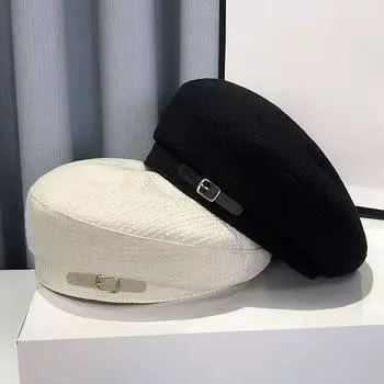 Ретро Англия пряжка ремня берет женский зимний темперамент Sense кепка Niche Design Sense классическая кепка Belle кепка малярная шляпа One Szie чёрный