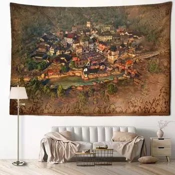 Ретро архитектура картина маслом гобелен настенный художественный пейзаж психоделический таинственный общежитие эстетическая комната домашний декор 95x70CM