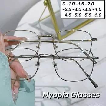 Ретро-арт Металлическая квадратная оправа Очки для близорукости Анти-синий свет Очки для близорукости Женские антирадиационные очки для близорукости 0