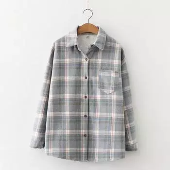 Ретро-арт, средней длины, утолщенная клетчатая рубашка, пальто, женская осень и зима