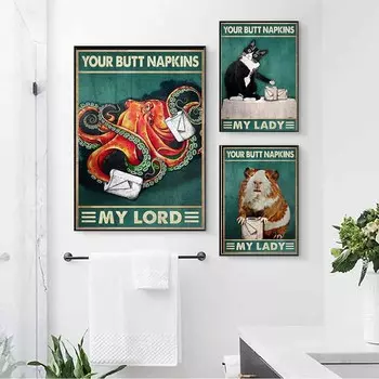 Ретро-арт животное холст картина Мой Господь тема плакат ванная комната письмо слоган настенная живопись коридор украшение дома фреска без рамки 21*30cm