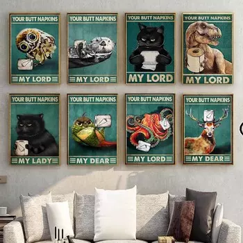 Ретро-арт животное холст картина мой господин тема плакат ванная комната письмо лозунг настенная живопись коридор украшение дома фреска без рамки 21*30cm No Frame