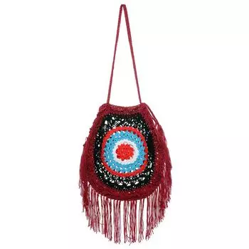 Ретро этническая круглая сумка через плечо с кисточками middle кларет
