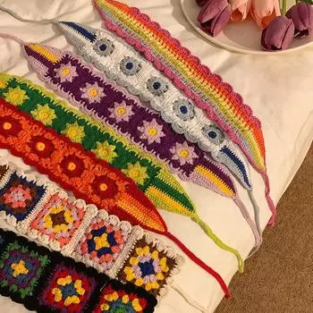 Ретро этнический стиль цветочный треугольный шарф платок женский завязанный на голову повязка на голову Мори пасторальный стиль путешествия фото аксессуары для волос Size