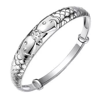 Ретро этнический стиль мода посеребренный браслет женский Рыбы поцелуй браслет серебряные ювелирные изделия