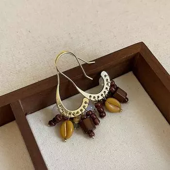 Ретро этнический стиль натуральный камень бисер бахрома серьги крючки женские легкие роскошные чувственные модные изысканные универсальные серьги