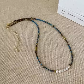 Ретро этнический стиль Натуральный камень Жемчуг Бисерное Ожерелье Женское Изысканная Элегантность Личность Высокое Чувство Цепь на Ключицу