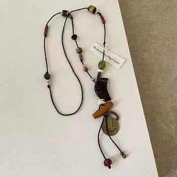 Ретро этнический стиль полумесяц смайлик черная веревка длинное ожерелье женская легкая роскошная темпераментная элегантная универсальная цепочка на шею цепочка на свитер