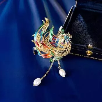 Ретро этнический стиль разноцветный феникс бахрома брошь Guochao нишевый дизайн пальто костюм булавка аксессуары для одежды разноцветный