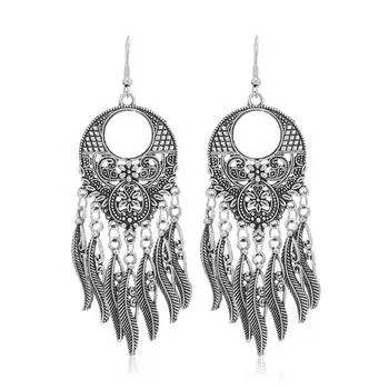 Ретро этнический стиль серьги с бахромой женские длинные темпераментные универсальные серьги модные индивидуальные экзотические серьги