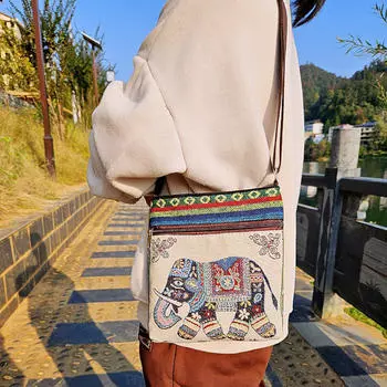Ретро этнический стиль сумка через плечо холст вышитый телефон сумка через плечо почтальон дорожная на открытом воздухе повседневная простая универсальная женская маленькая сумка One Size