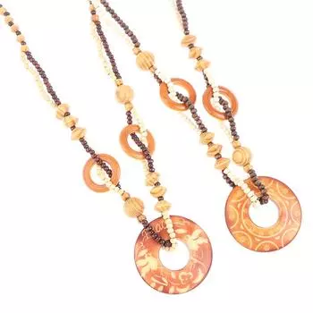 Ретро этническое деревянное резное ожерелье с подвеской в виде цветов и листьев для женщин, подарки as the picture