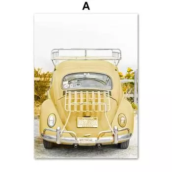 Ретро Автомобиль Мотоцикл Желтая Роза Подсолнух Лимон Маргаритка Настенное Искусство Холст Живопись и Постер Настенные Картины для Декора Гостиной 21cm30cm NoFrame